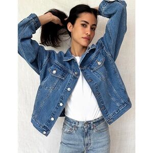 Emerson Fry Twin Doves Easy Boyfriend Denim Jacket Oversized Size XS